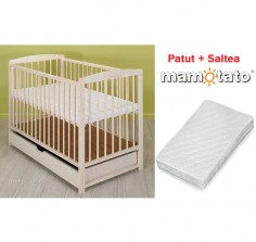 MAMO-TATO - Patut din lemn Maja Beige + Saltea Cocos MAMO-TATO - Patut din lemn Maja Beige + Saltea Cocos1